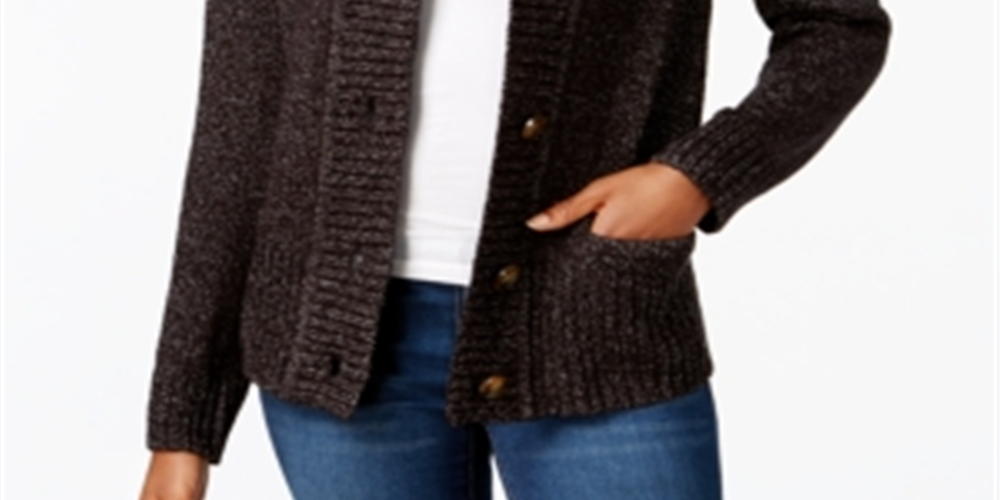 Karen Scott Women's Button Front Cardigan Black Size Petite XL