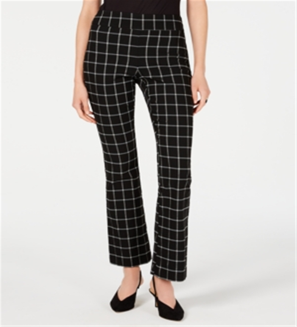 INC Women's  Windowpane-Print Bootcut Pants  Black Size 4
