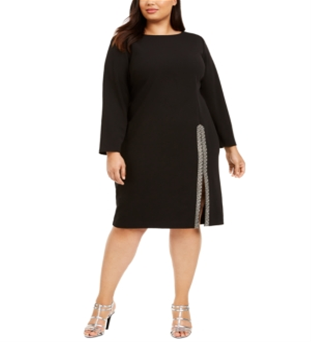 Calvin Klein Women's Dress Plus Sheath Bling Slit Black Size 20W