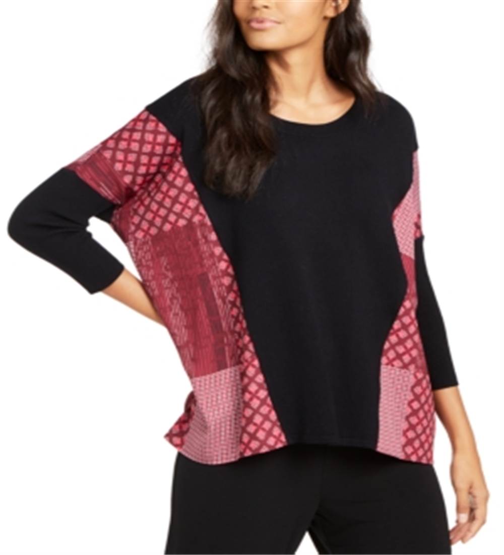 Alfani Women's Contrast Trim Poncho Sweater Black Size Large