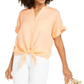 Charter Club Women's Linen Tie Front Button up Shirt Orange Size XX-Large