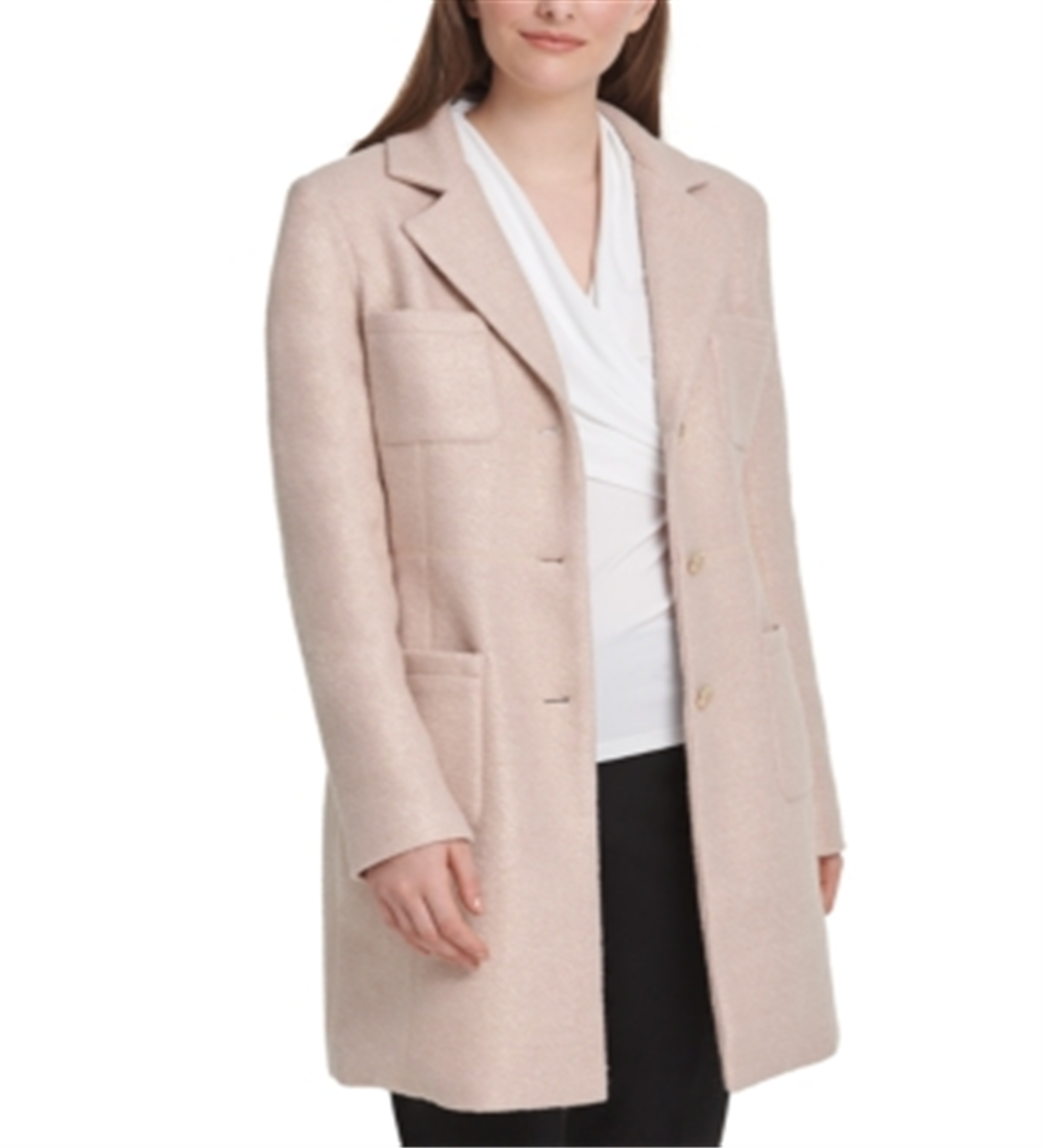 DKNY Women's Foil Boucle Four-Pocket Topper Jacket Pink Size 2