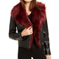Bar III Women's Winter Faux Leather Moto Coat Black Size X-Large