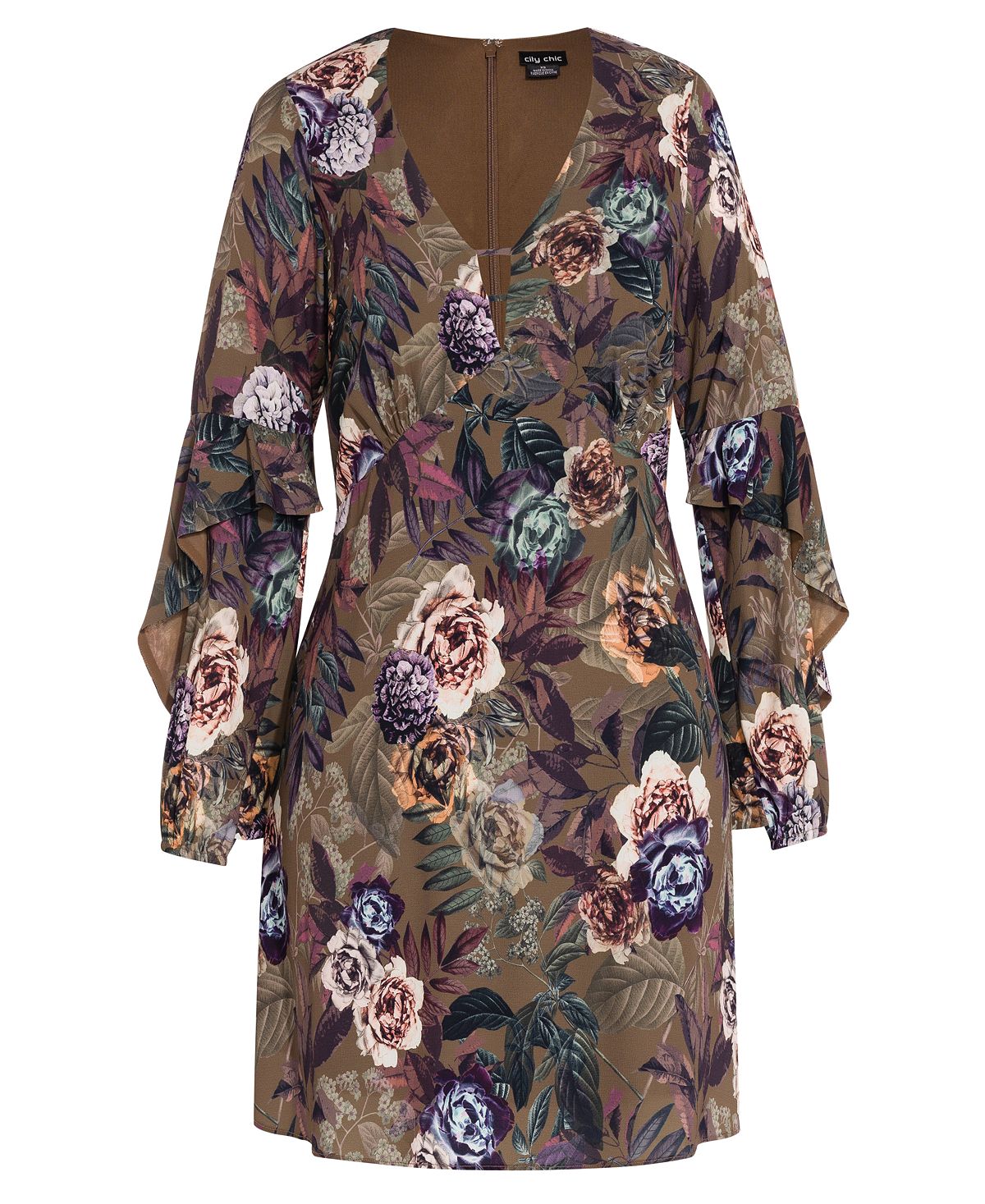 City Chic Women's Trendy Plus Ruffle Sleeve Floral Print Mini Dress Black Size M/18