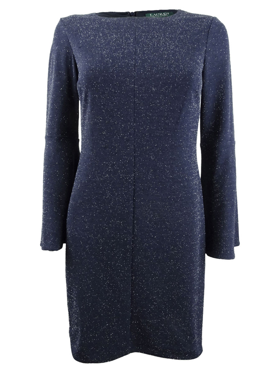 Ralph Lauren Women's Metallic Ponte Dress Blue Size 8 Petite