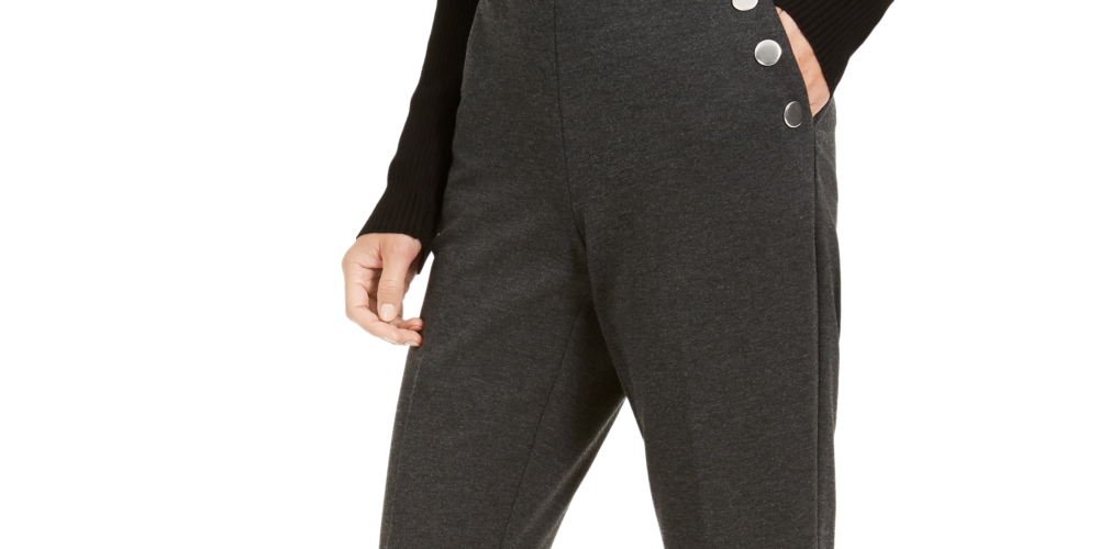 INC International Concepts Women's Side Button Bootcut Pants Gray Size 12