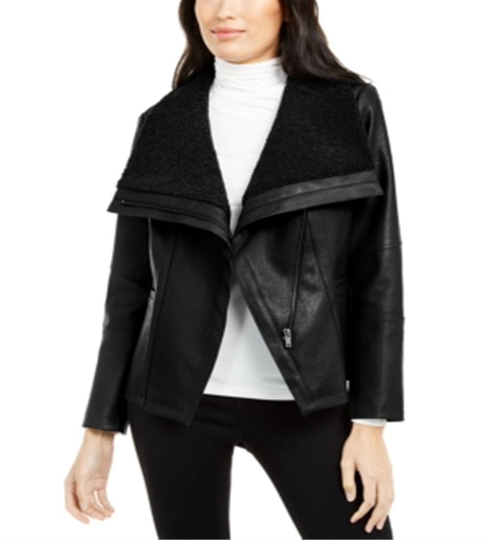 Alfani Women's Faux Fur Solid Blazer Coat Black Size X-Large