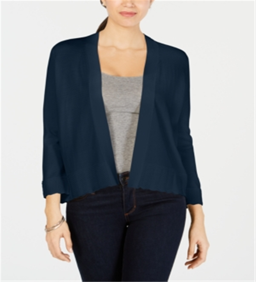 Charter Club  Women's Textured Knit Open Cardigan Blue Size XXL