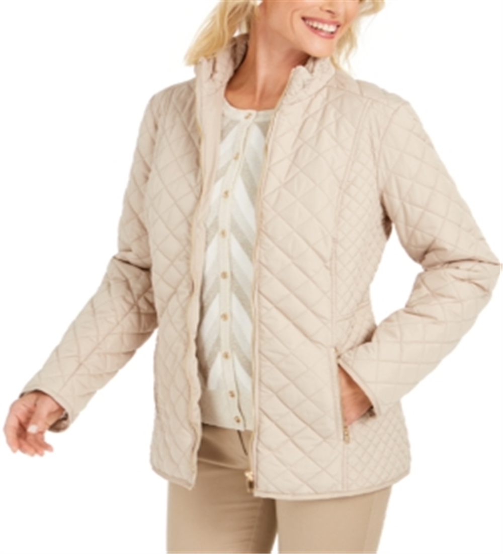 Charter Club Women's Quilted Jacket Beige Size L
