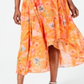 Calvin Klein Women's Floral Print High Low Wrap Maxi Dress Orange Size 8