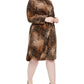 Alfani Women's Animal Print Long Sleeve Collared Below the Knee Sheath Dress Brown Size 20W