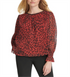 dkny-womens-zippered-animal-print-long-sleeve-jewel-neck-blouse-top-red-size-xl