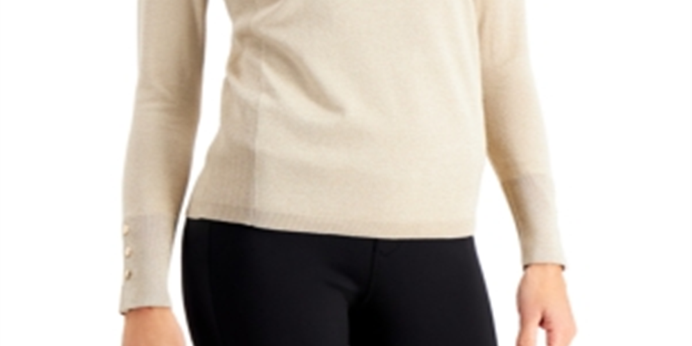 JM Collection Women's Metallic Turtleneck Sweater Gold Size XS