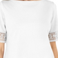 Karen Scott Women's Cotton Crochet Fringed Top White Size M