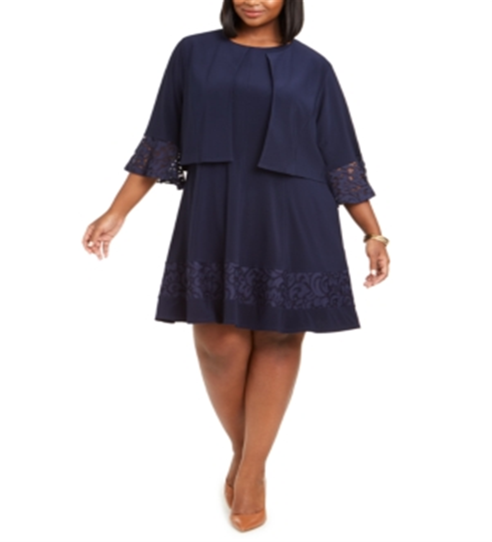 Jessica Howard Women's Scoop Neck Above the Knee Shift Party Dress Blue Size 20W