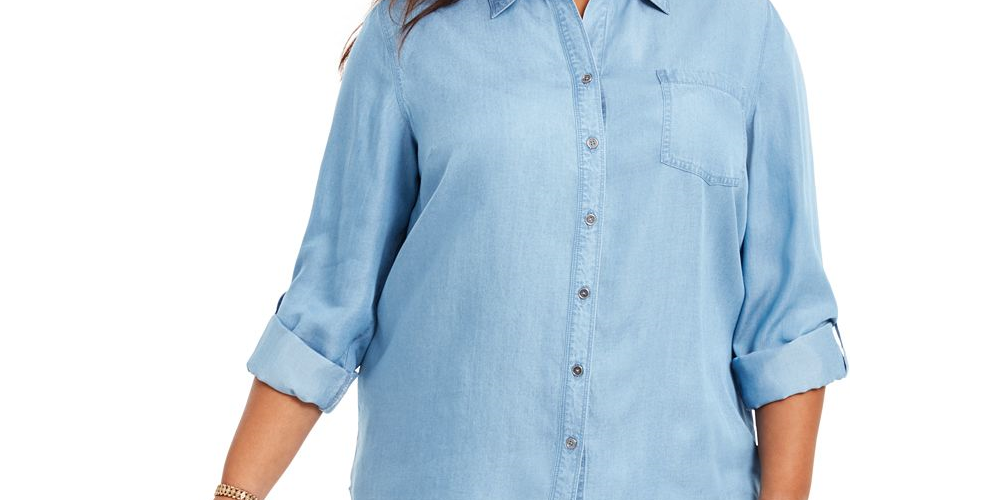 Style & Co Women's Plus Chambray Button up Shirt Blue Size 4X