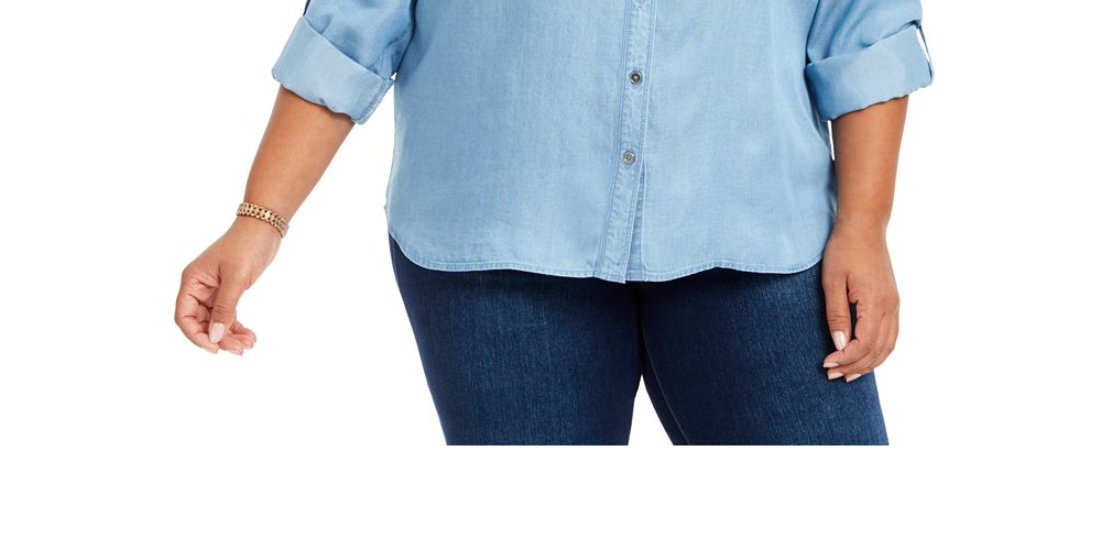 Style & Co Women's Plus Chambray Button up Shirt Blue Size 4X