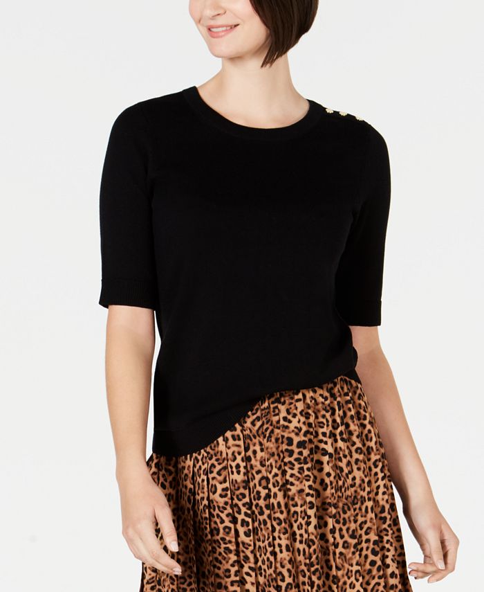 Charter Club Women's Elbow-Sleeve Sweater Black Size Petite S/M