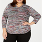 NY Collection Women's Plus Knit V Neck Sweater Black Size 3X