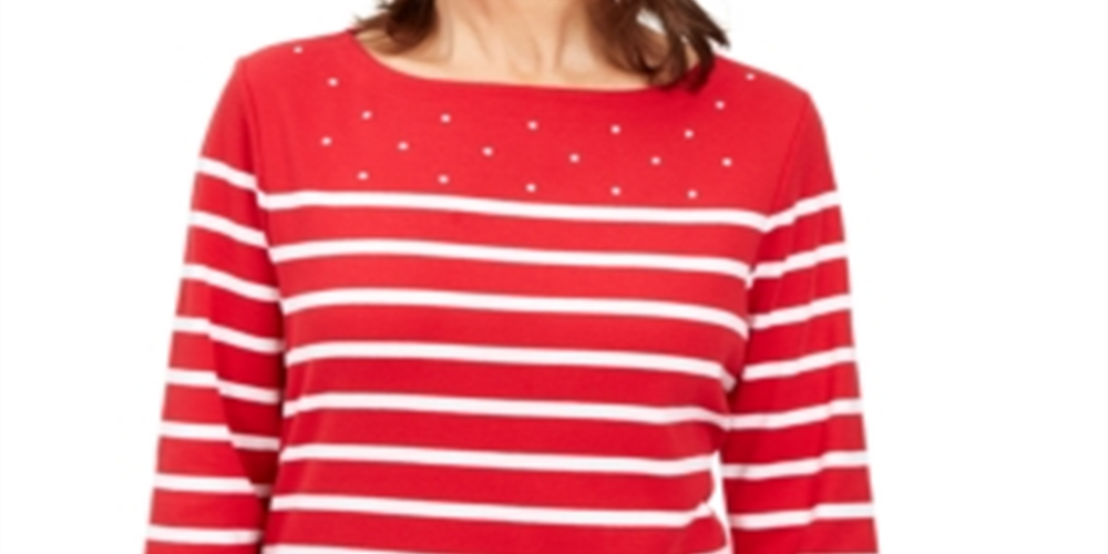 Karen Scott Women's Colorblocked Studded Top Red Size Small