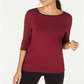 Alfani Women's Piped 3/4-Sleeve T-Shirt Malbec Size -Medium