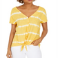 Style & Co Tie-Dye Tie-Front Top Yellow Size XS