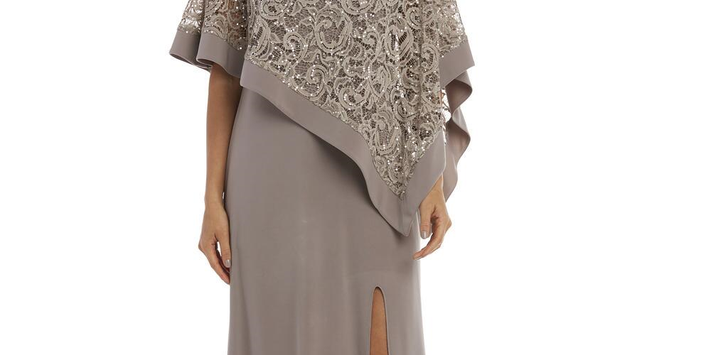 R & M Richards Women's Long Banded Trim Poncho Dress Brown Size 16W