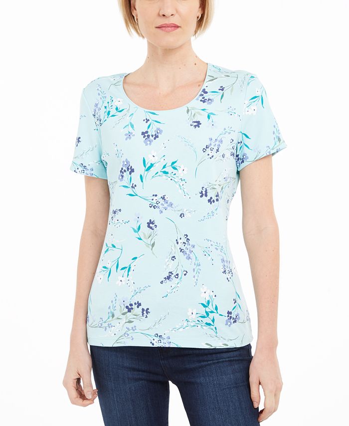 Karen Scott Women's Floral Print T-Shirt Blue Size L