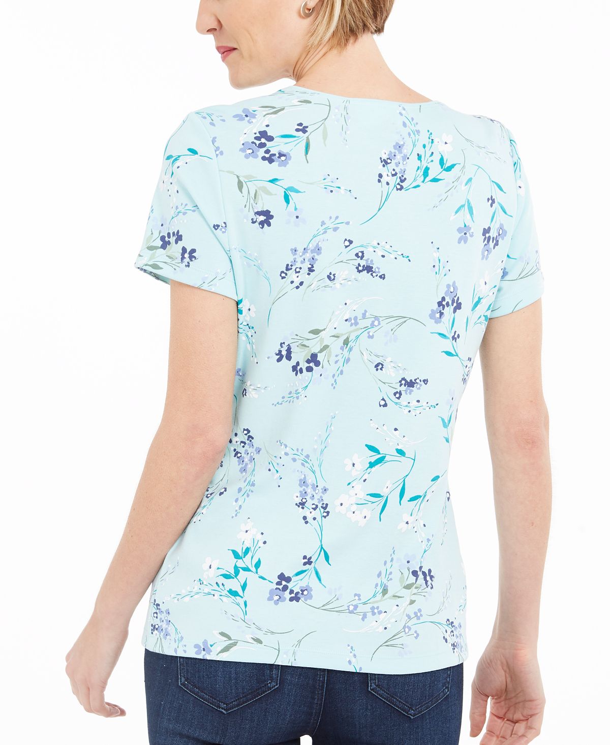 Karen Scott Women's Floral Print T-Shirt Blue Size L