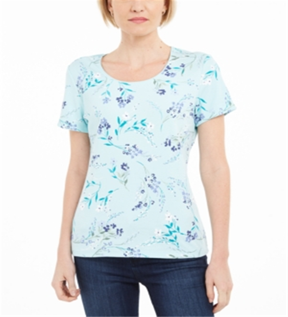 Karen Scott Women's Floral Print T-Shirt Blue Size L