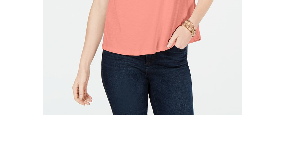 Charter Club Women's Cotton Embroidered T-Shirt Orange Size Petite L