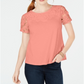 Charter Club Women's Cotton Embroidered T-Shirt Orange Size Petite L