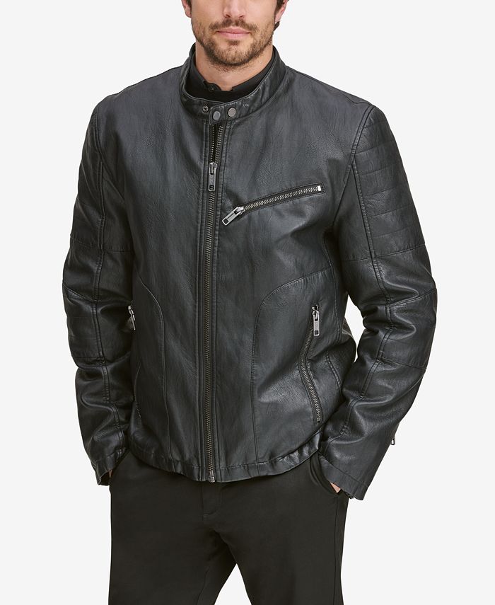 Marc New York पुरुषों का किलियन फॉक्स-लेदर रेसर जैकेट, काला, साइज़ 3XL