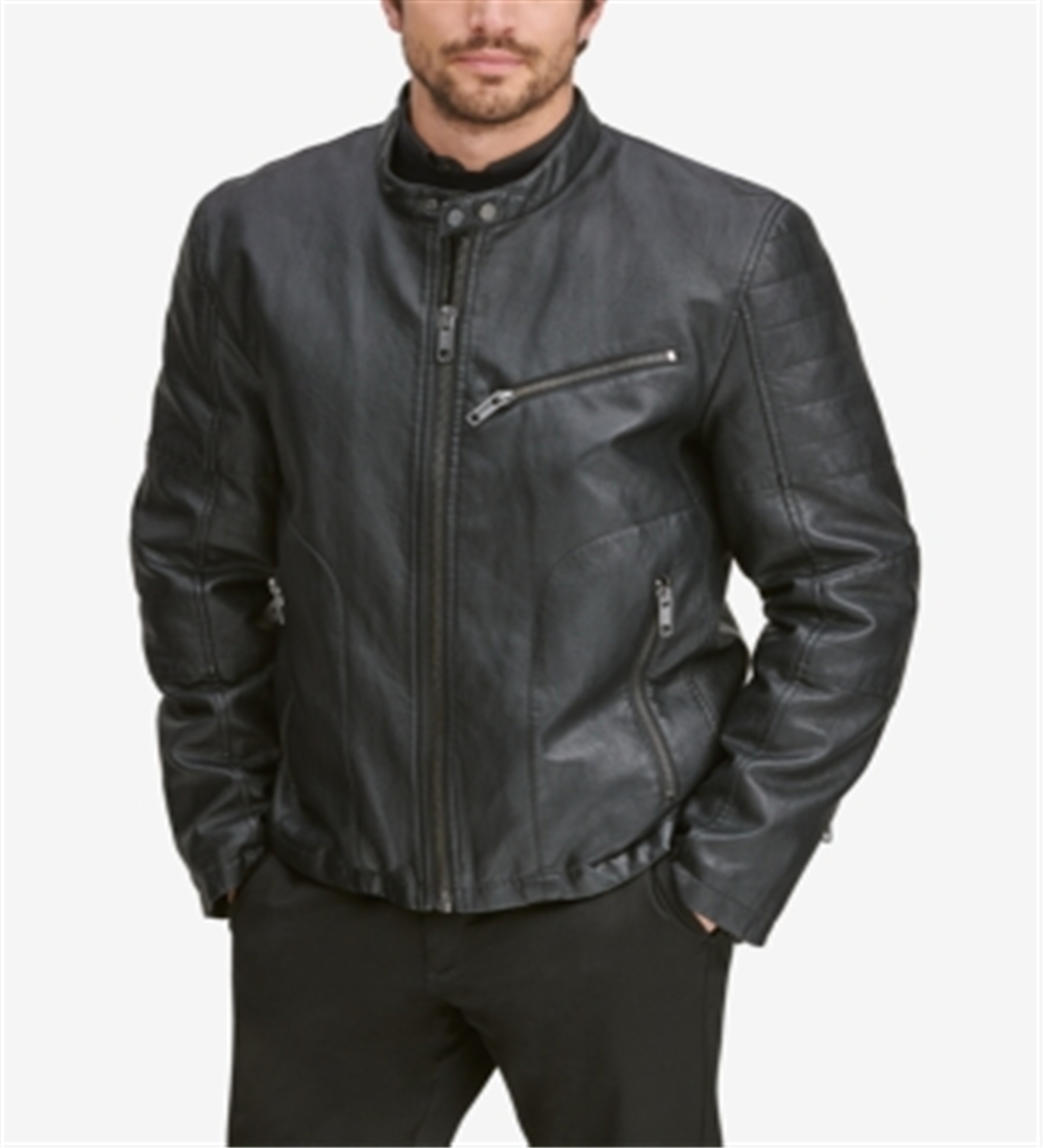 Marc New York पुरुषों का किलियन फॉक्स-लेदर रेसर जैकेट, काला, साइज़ 3XL