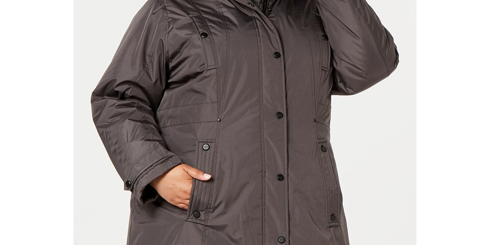 Madden Girl Women's Plus Hooded Faux Fur Trim Parka Gray Size 3XL