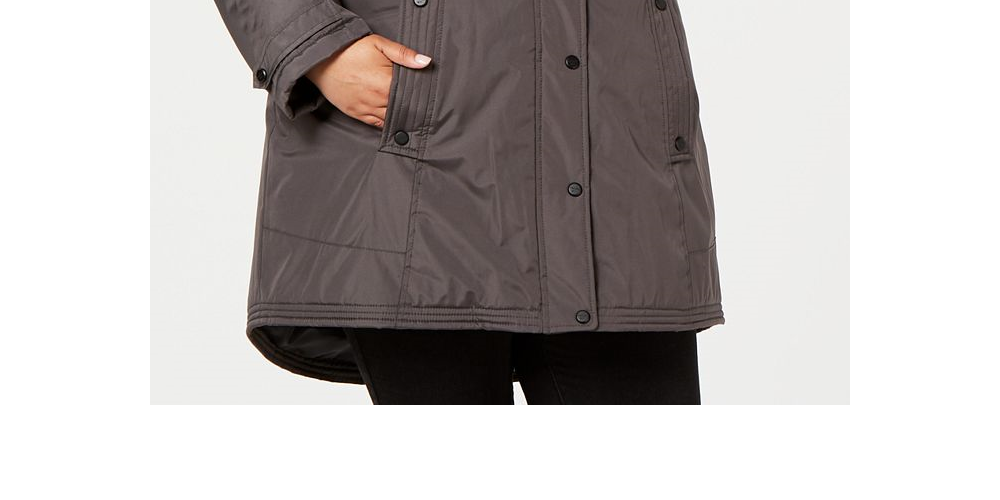 Madden Girl Women's Plus Hooded Faux Fur Trim Parka Gray Size 3XL