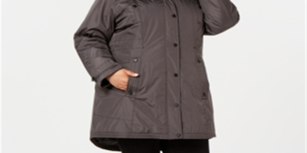 Madden Girl Women's Plus Hooded Faux Fur Trim Parka Gray Size 3XL