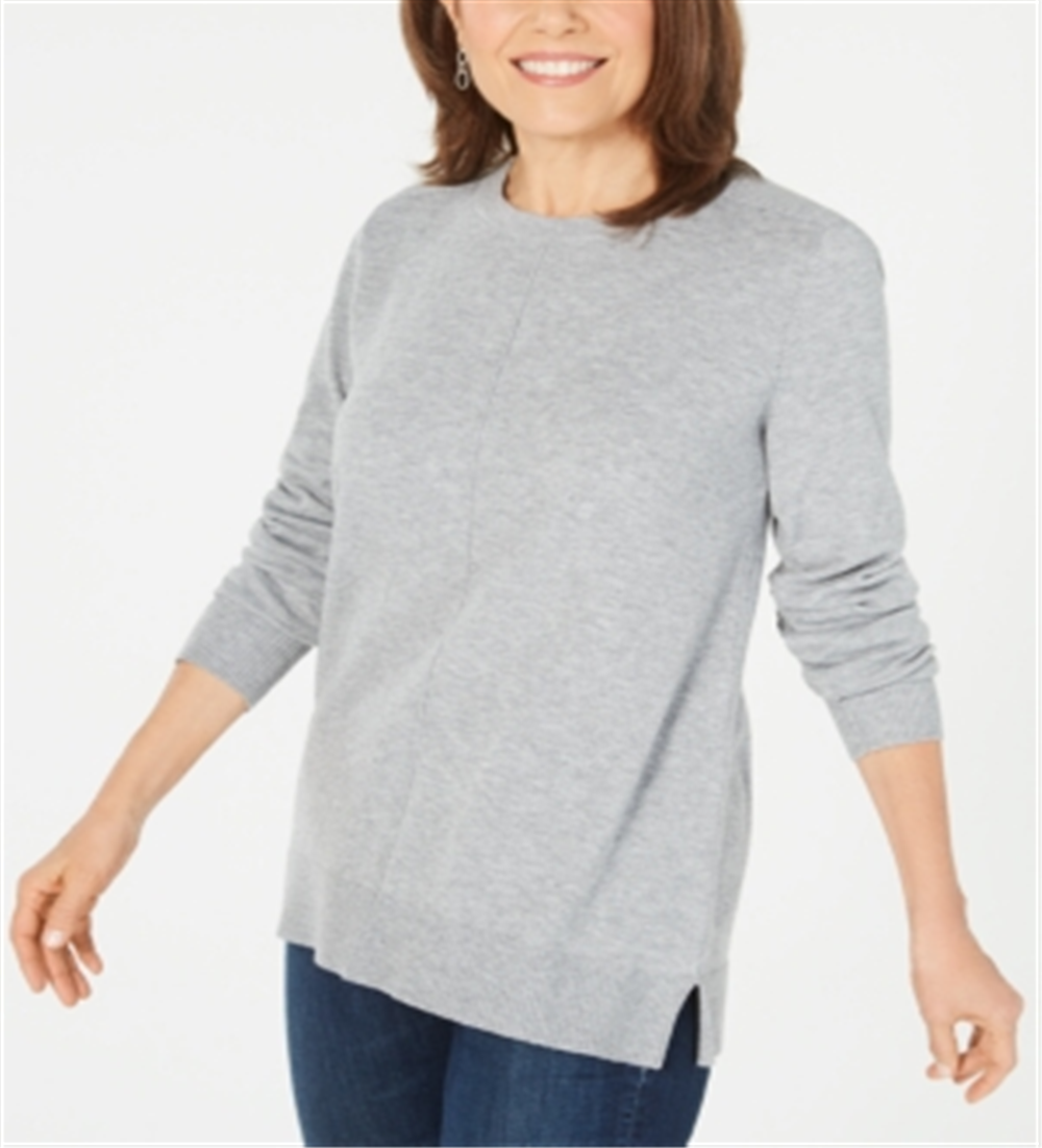 Karen Scott Women's  Plush Front-Seam Sweater  Gray Size Medium