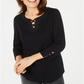 Karen Scott Women's Cotton Lace up Top Black Size Petite S/M