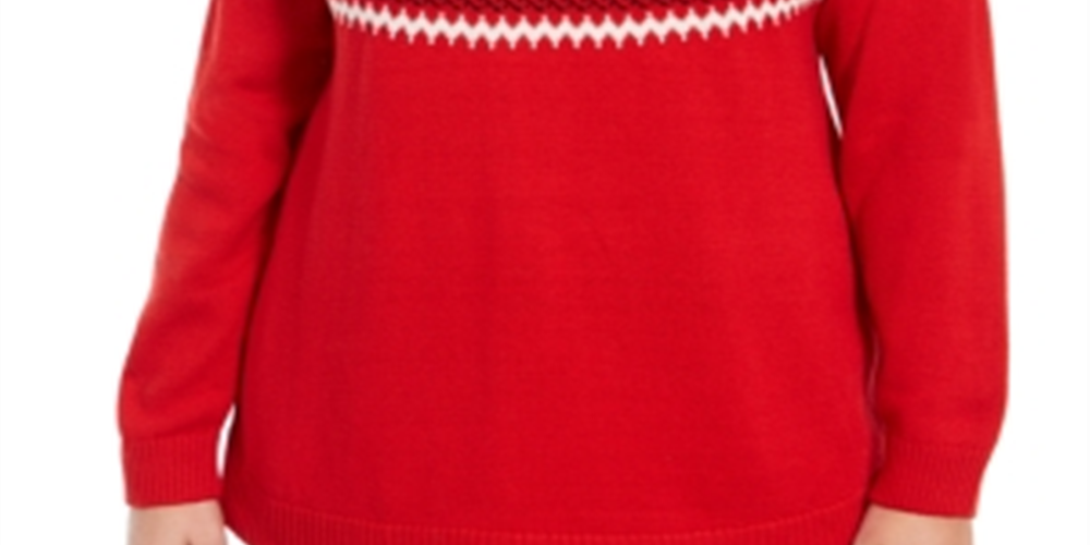 Calvin Klein Women's Plus Fair Isle Printed Sweater Red Size 4X