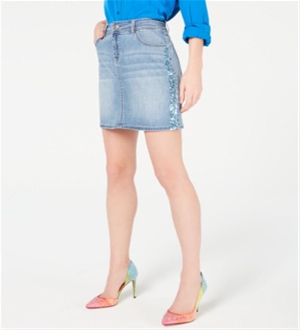 INC Women's Sequined Pocketed Zippered Mini Skirt Blue Size 4