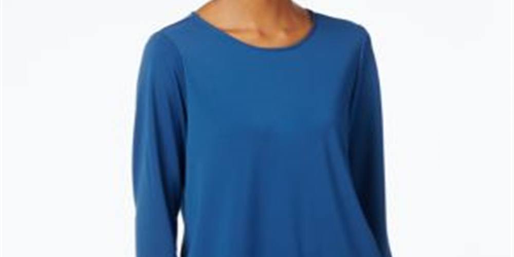 Alfani Womens Petites Layered Asymmetrical Casual Top -Blue Size Petite L