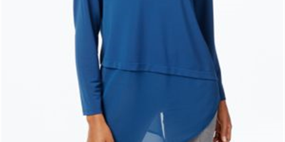 Alfani Womens Petites Layered Asymmetrical Casual Top -Blue Size Petite L