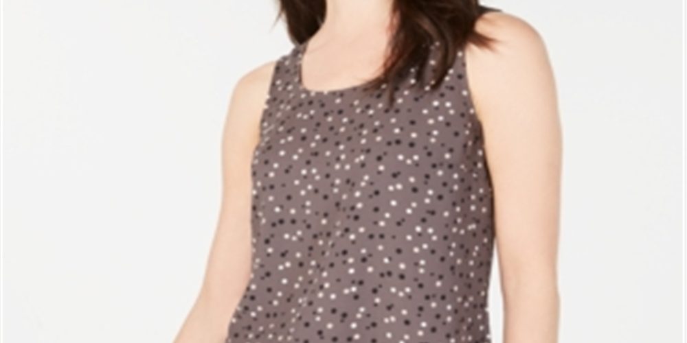 Anne Klein Women's Sleeveless Polka Dot Blouse Gray  Size X-Large