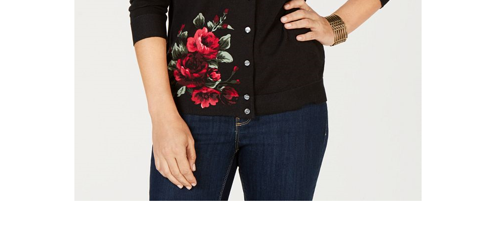 Karen Scott Women's Floral Print Cardigan Black Size -Petite S/M
