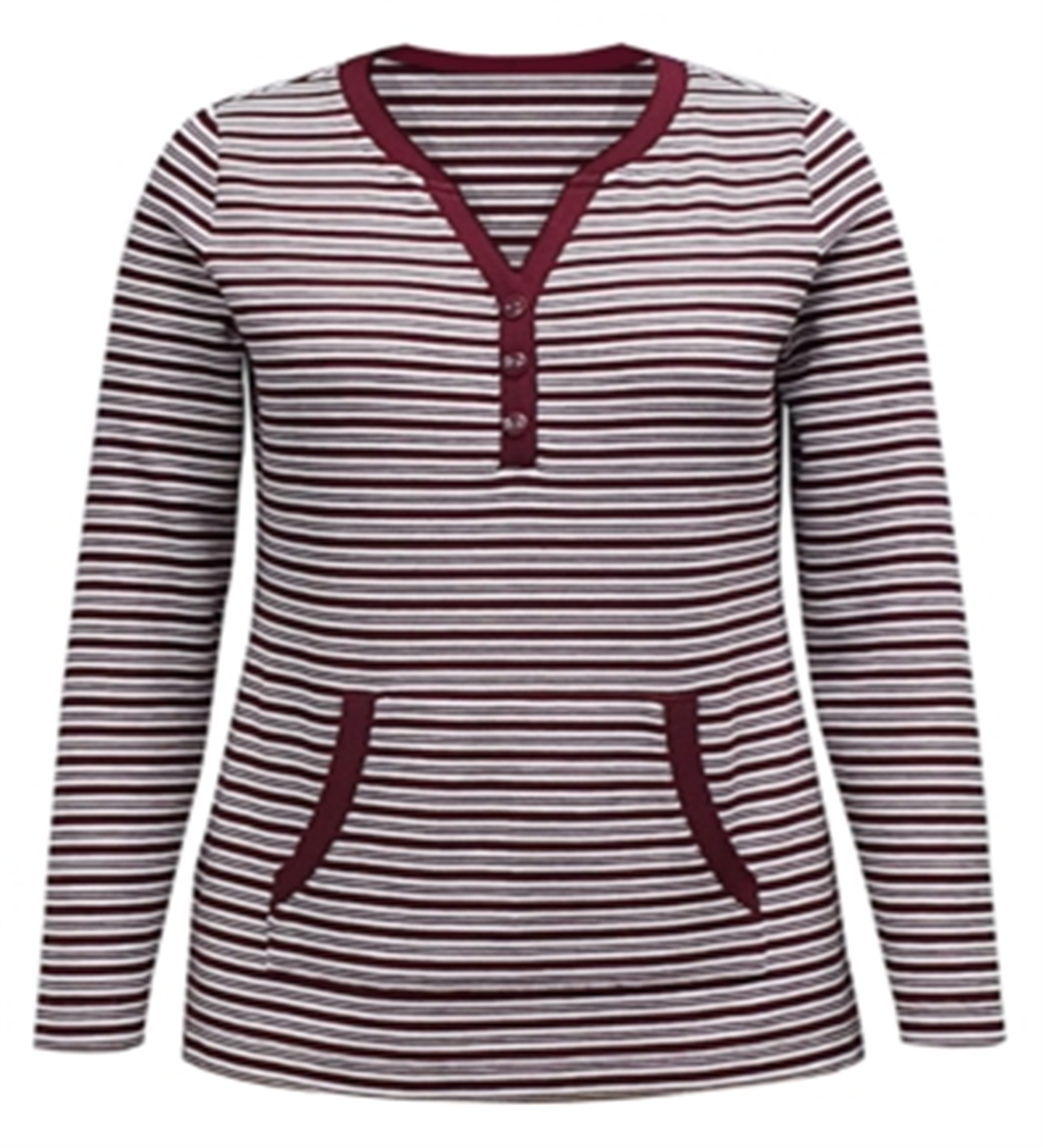 Karen Scott Women's Striped Henley Top Wine Size XS