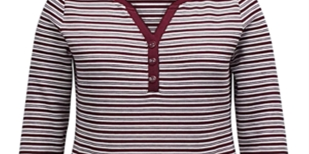 Karen Scott Women's Striped Henley Top Wine Size XS