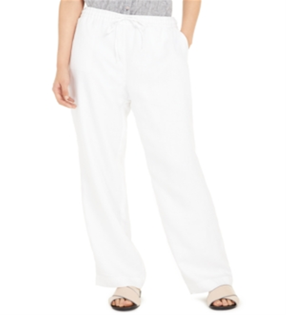 Charter Club Women's Linen Drawstring Waist Pants White Size M