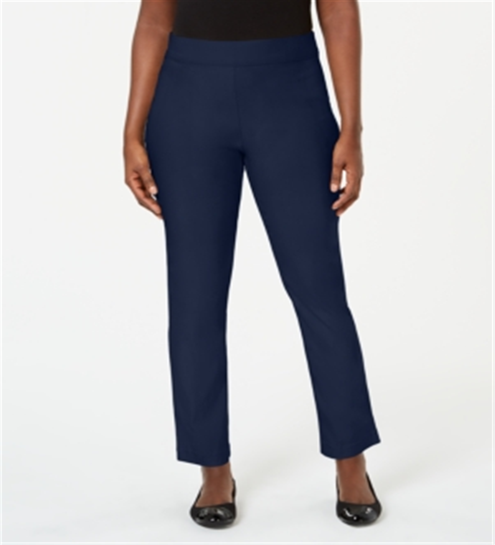 Karen Scott Women's Pull on Flat Front Pants Blue Size XL
