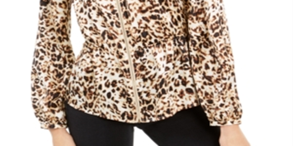 Thalia Sodi Women's Printed Zip Peplum Top Beige Size Medium